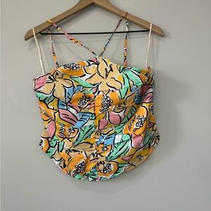 Soft Sport NWOT tropical colorful shirred back crop top size 1X
